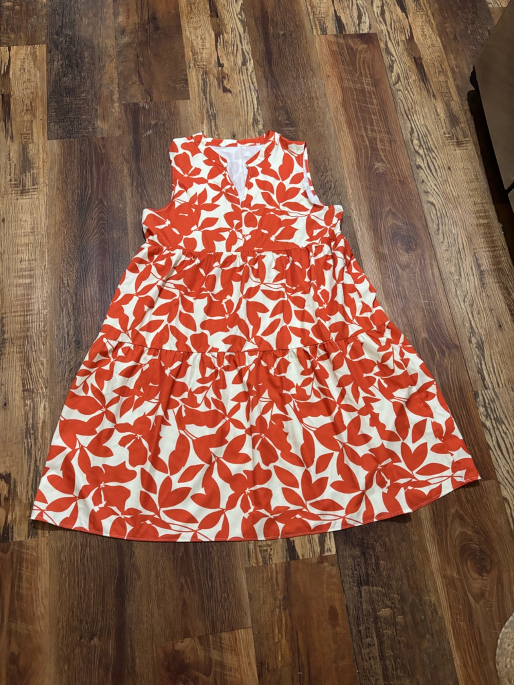 SHEIN Cream & Orange Leaf-Print A-Line dress